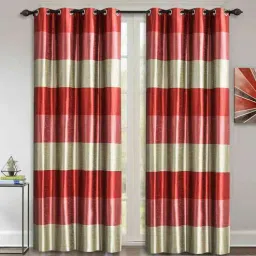 Red Polyester Striped 9 Ft Blackout Eyelet 2 Curtains by Deco Window-image-97