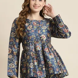 Shae by SASSAFRAS Navy Blue Floral Peplum Top-picture-47