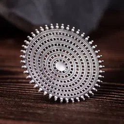 Saraf RS Jewellery Silver-Toned Circular Oxidised Cocktail Adjustable Finger Ring-picture-22