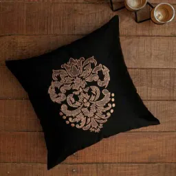 zeba Black Traditional Polyester Blend 16 x 16 Inch Cushion Cover-picture-27
