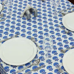 home spun & crafts Nebula (60x90) Blue & White Cotton Table Cloth image 4