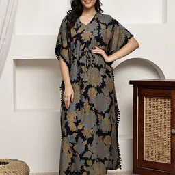 Boston Club Women Floral Printed Kaftan Nightdress-image-57