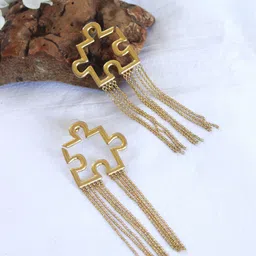 THE BLING GIRLL Gold Plated Tasselled Contemporary Drop Earrings-picture-18