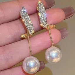 TheVineGirl Korean Silver-Plated Cubic Zirconia Studded Contemporary Shaped Drop Earrings-picture-34