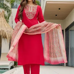 CaniBani Women Embroidered Regular Thread Work Kurta with Trousers & With Dupatta image 3