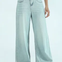 SHOWOFF Women Comfort Wide Leg Mid-Rise Heavy Fade Stretchable Jeans-image-96