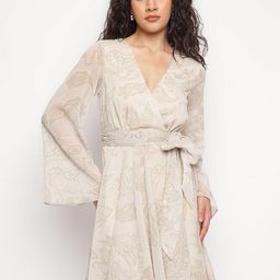 GUESS Women V-Neck Flared Sleeve Fit and Flare Dress-picture-28