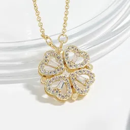 BEYTER Stainless Steel Gold-Plated Stone-Studded Convertible Two Styles Necklace image 2