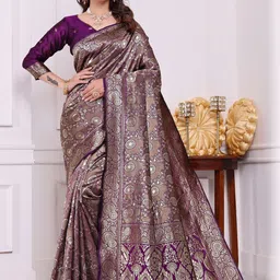 VASTRAAVEDAA Ethnic Motifs Woven Design Zari Banarasi Saree-picture-12