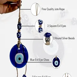LINENSUTRA Blue & White Textured Evil Eye Glass Wall Hangings image 3