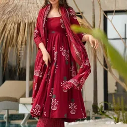ARADHNA Women Floral Printed Panelled Kurta with Palazzos & With Dupatta image 4
