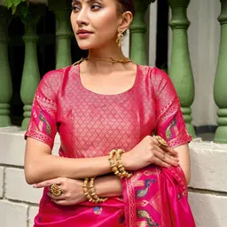 KALINI Pink Silk Blend Woven Design Sarees image 3