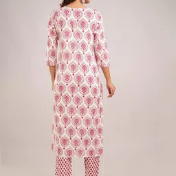 Jasoriya Floral Printed Mirror Work Notch Neck Pure Cotton Kurta with Trouser & Dupatta image 4