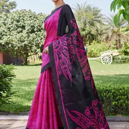 KALINI Pink Cotton Blend Printed Sarees image 2