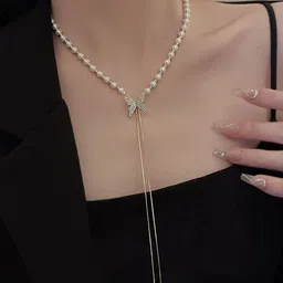 TheVineGirl Women Gold-Plated Pearls & Butterfly Charm Necklace-picture-41