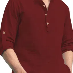 APEKTRA Band Collar Roll-Up Sleeves Slim Fit Short Kurta image 2