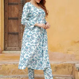 KALINI Women Ethnic Motifs Printed Angrakha Pure Cotton Kurta with Trousers image 4