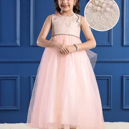 Mark & Mia Girls Self Design Round Neck No Sleeves Knee Length Fit & Flare Dress-picture-11