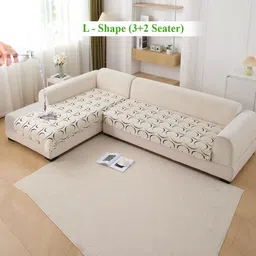 HOKIPO Natural Beige 2 Pcs Abstract Art Printed Waterproof 5 Seater Sofa Seat Cover Mats-picture-36
