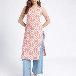 fusion by glitchez Floral Printed Minimal Lace Detail Shoulder Straps Straight Kurta-picture-33