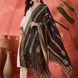Sangria Ethnic Motifs Woven Design Pure Cotton Jacquard Dupatta image 3