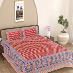 FrionKandy Living Red & Blue 180 TC King Bedsheet with 2 Pillow Covers-image-82