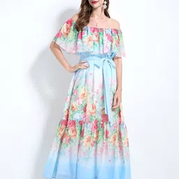 JC Collection Floral Print Off-Shoulder Flared Sleeve Maxi Dress image 3