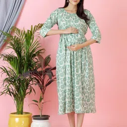 Pakiza Enterprises Floral Print Maternity A-Line Midi Dress-picture-41
