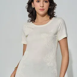 Honey by Pantaloons Women Ethnic Motifs Self Design Round Neck Cotton Top-image-0