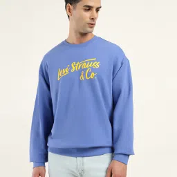 levi's Men's Solid Blue Crew Neck Sweatshirt image 2
