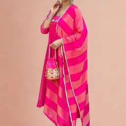 CREEPER Women Panelled Thread Work Kurta with Trousers & With Dupatta image 3