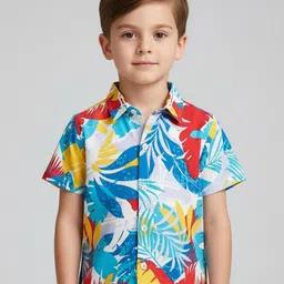 HOPZONIC Boys Custom Fit Floral Printed Spread Collar Casual Shirt-picture-14