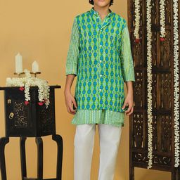 YK X Trampoline Boys Printed Regular Pure Cotton Kurta with Pyjamas-picture-48