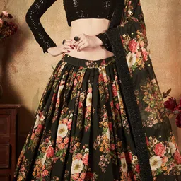 ETHNIC PLUS Embellished Organza Semi-Stitched Lehenga & Unstitched Blouse With Dupatta image 4