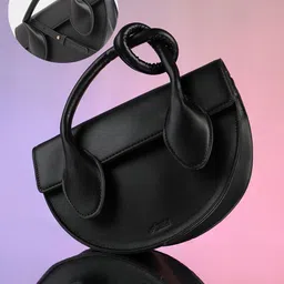 HAUTE SAUCE by Campus Sutra Women Solid Half Moon Buckle Detail Leather Satchel Bag-picture-28