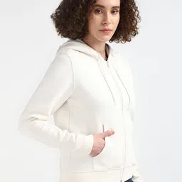 The Roadster Lifestyle Co. Women Solid Hooded Long Sleeves Zipper Sweatshirt image 2