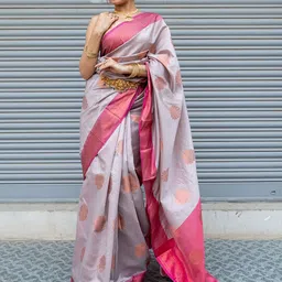 HELLA FASHIONS Woven Design Zari Silk Saree-image-65