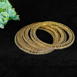 ZULKA Set of 4 Traditional Gold Golden Zircon Diamond Stone Metal Bangles-image-77