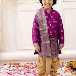 KID1 Boys Ethnic Motifs Regular Kurta with Dhoti Pants & With Dupatta-picture-31