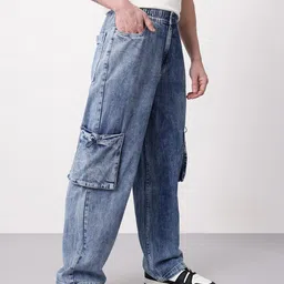 Mast & Harbour Men Loose Fit Leg Mid-Rise Cargo Style Jeans with Toggled Leg Openings-picture-31