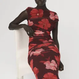 MANGO Floral Print One Shoulder Ruched Bodycon Dress image 5
