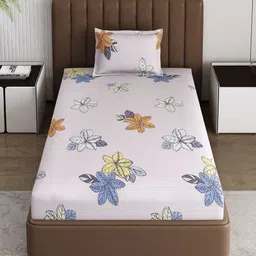 Monte Carlo Pixel Mauve & Blue Floral Printed 120 TC Single Bedsheet Set 1.52 m x 2.30 m image 5