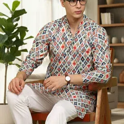 MUKUT MANI Men Geometric Printed Indie Prints Kurta image 4
