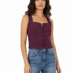 glitchez Lace Up Detailed Square Neck Regular Top-picture-18