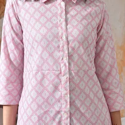 DECKEDUP Geometric Printed Shirt Collar Cotton A-Line Midi Dress image 4