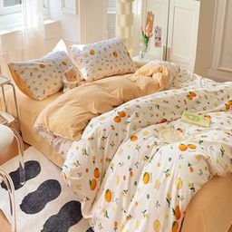 JC HOME Yellow & White 4 Pieces Quirky Double Queen Bedding Set-picture-23