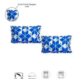 DREAM WEAVERZ Blue & Black Geometric 260 TC King Bedsheet with 2 Pillow Covers image 3