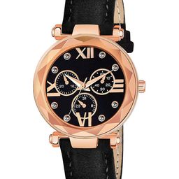 CSAMON Women Embellished Dial & Textured Straps Analogue Watch GR379RG Mina BLK Vel L-picture-0