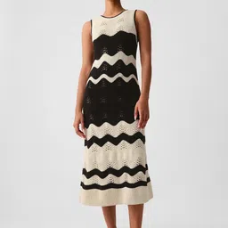 GAP Colourblocked Pure Cotton Open-Weave Crochet A-Line Midi Dress-picture-28