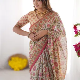 ALMAARI FASHION Ethnic Motifs Pure Cotton Jamdani Saree-picture-11